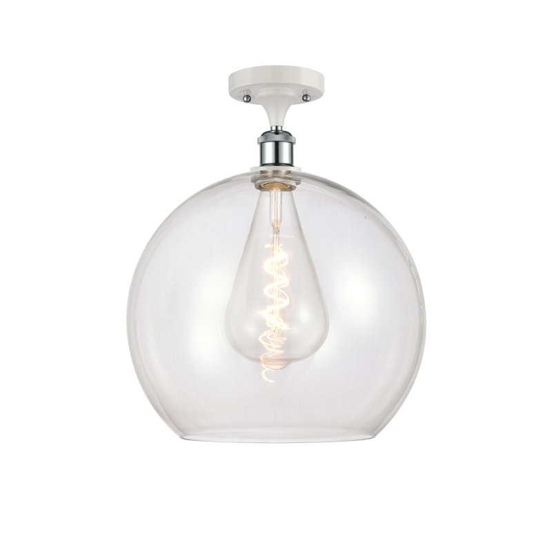 Plafonnier semi-encastré 1 lumière Cindi, H 18,38 po x l 13,75 po x P 13,75 po, Transparent, Blanc / chrome poli