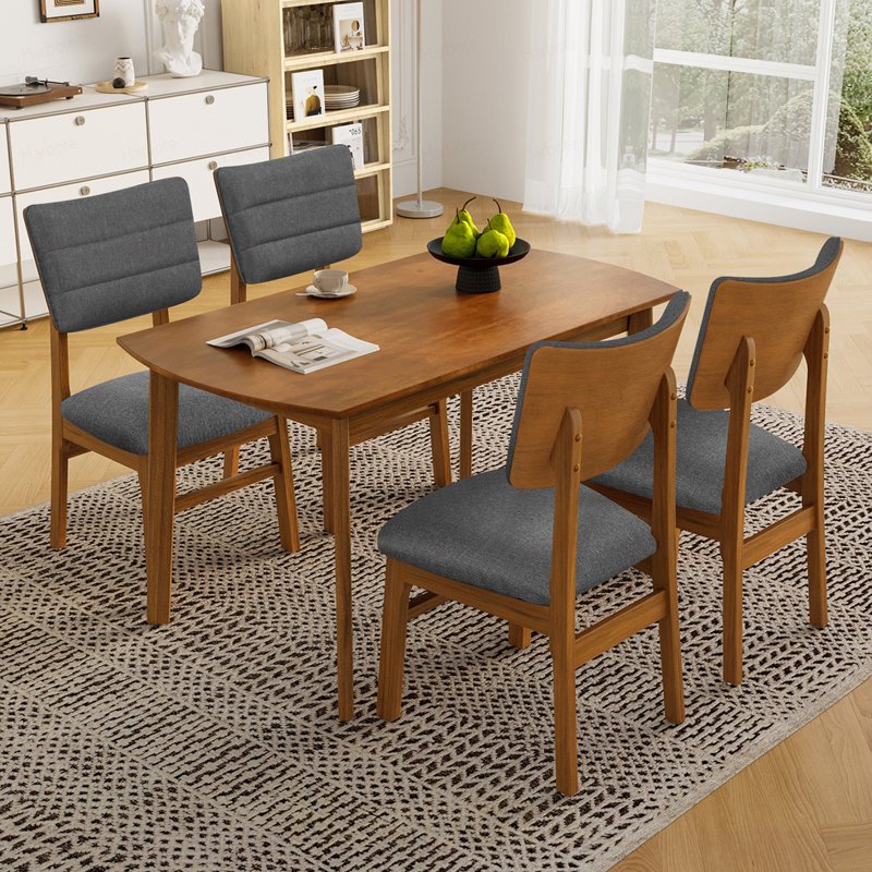 Ensemble de table de salle à manger Farmhouse pour 4, table de cuisine en bois et 4 chaises rembourrées avec structure en bois d'hévéa robuste, siège rembourré, dossier incurvé, ensemble de salle à manger peu encombrant pour la salle à manger