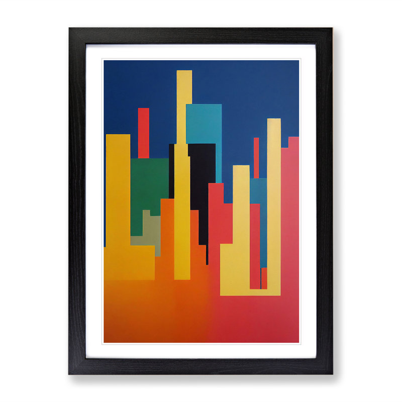 Colour Block Skyline Abstract Skyscraper - Single Picture Frame Print, Black, 64cm H x 46cm W x 2cm D