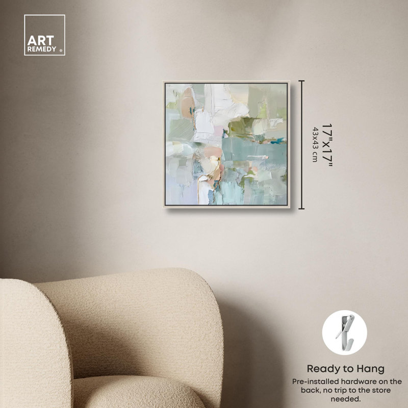 Jade Sweep I Canvas Minimal Abstracts by Art Remedy, 17" H x 17" W, Silver Framed