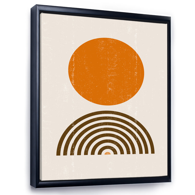 «Abstract Minimal Orange Sun and Rainbow I», cadre flottant, impression sur toile, H 40 po x l 30 po x 1,5 po, Cadre noir
