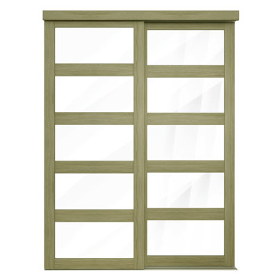 48 po x 80 1/2 po Porte coulissante transparente 5 pièces, miroir, sésame