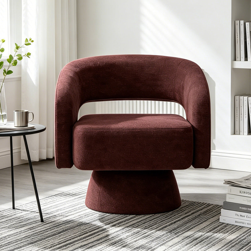 Upholstered Swivel Accent Barrel Chair, Red