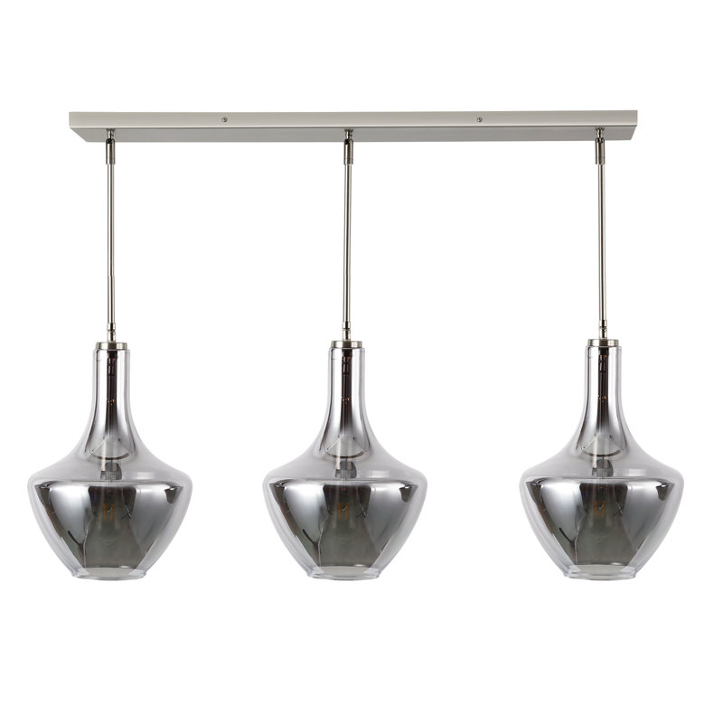Luminaire suspendu pour îlot de cuisine 3 lumières Cammie, Gris fumé, Nickel satiné