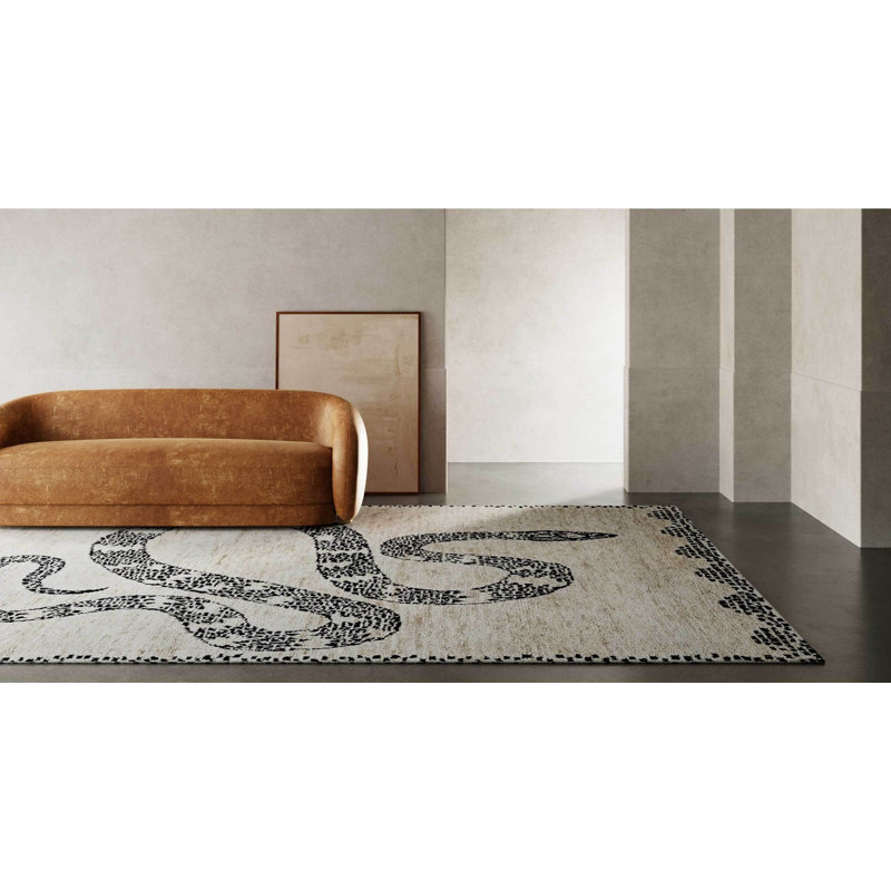 Jute / Sisal Area Rug in Black/Beige, Rectangle 10' x 14'