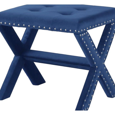 Blue Velvet Bench With Seat And Nailhead Trim, Engineered Hardwood Frame, For Entryway Primary Living Areas Ornamentation Contemporary Trim Seat, High - Density Foam Padding Spaces