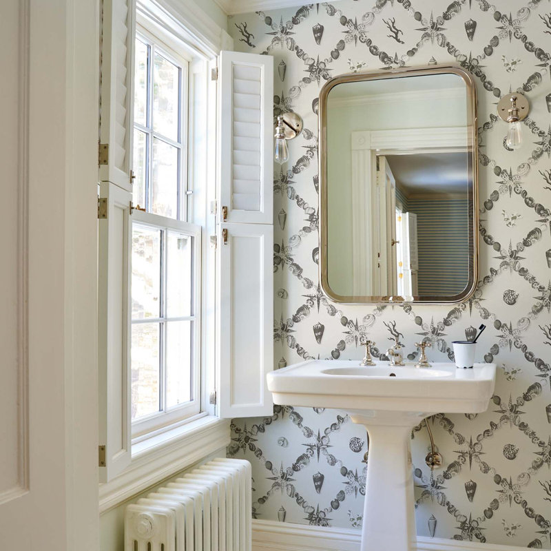 Schumacher x Charlap Hyman & Herrero / Pilar Almon Grotto Treillage Wallpaper, Ivory