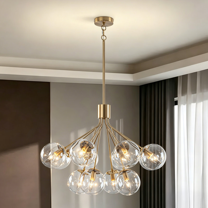 Modern 12-light Bubble Glass Chandelier, Gold