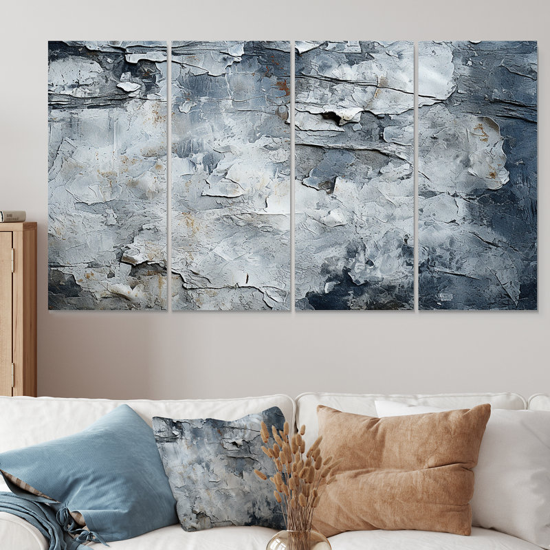 Abstrait gris lunaire Surface I - Tachisme, ensemble 4 pièces d'art mural, H 28 po x l 48 po