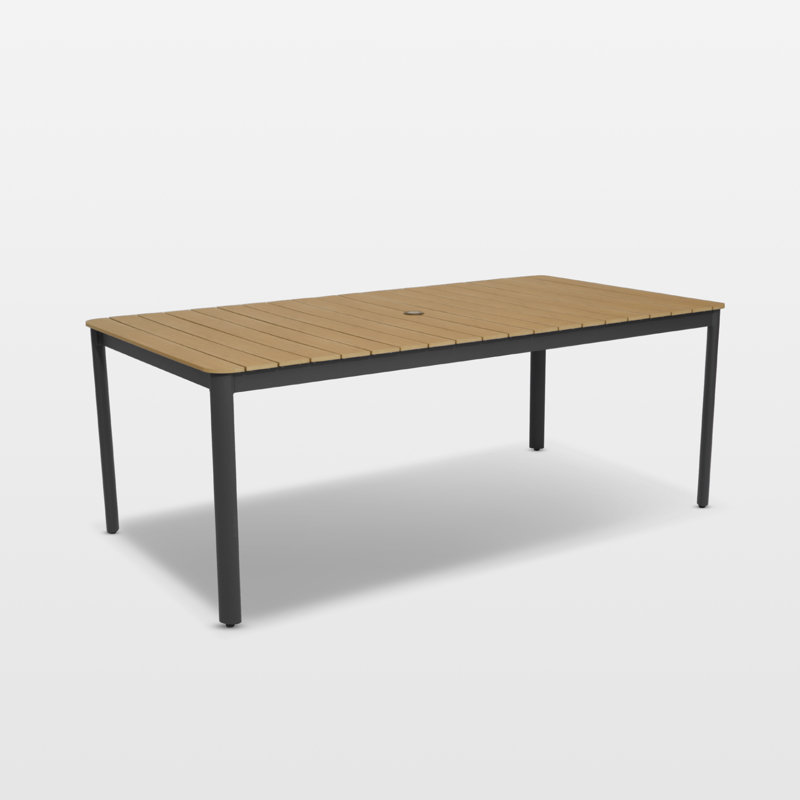 Table de salle à manger pour 8 personnes avec trou pour parasol, table de salle à manger rectangulaire en métal 78,7 po avec structure en aluminium