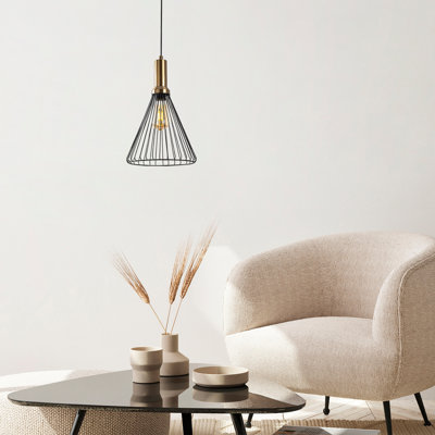 Lustre industriel moderne, finition noire et antique, hauteur réglable de 19,7 à 55,1 pouces | Corps en métal, douille E27 (15 W maximum) | Luminaire élégant pour la maison, le bureau et la salle à manger, design glamour