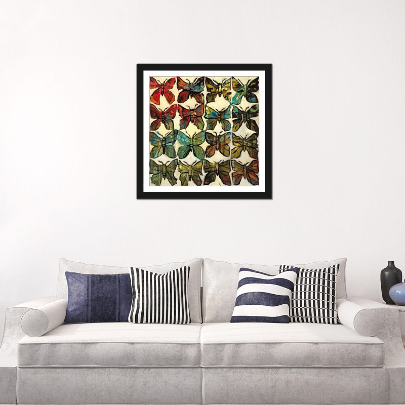 «Butterflies», reproduction sur toile, H 16 po x l 16 po x P 1 po, Papier avec cadre noir, Blanc