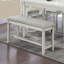 Banc 1 pièce à hauteur standard - Finition bois flottant, siège rembourré en tissu gris et blanc, pieds fuselés, style contemporain et transitionnel