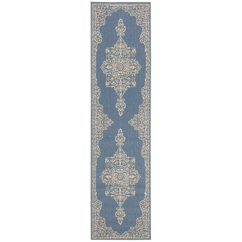 Danya Oriental Cream/Blue Indoor/Outdoor Area Rug, Runner 2'2" x 8'
