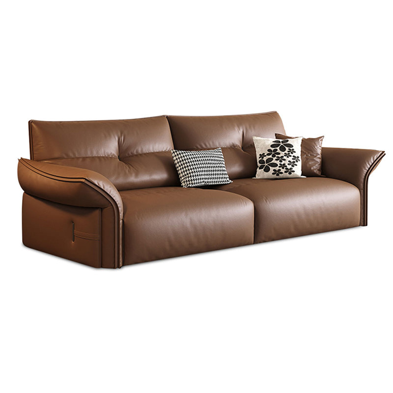 Causeuse-coussin standard en cuir véritable brun, H 31,50 po x l 74,02 po x P 36,61 po