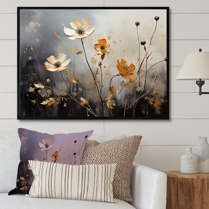 «Moody Flower Meadows» sur toile, Cadre flottant noir, H 24 po x l 32 po x P 0,5 po