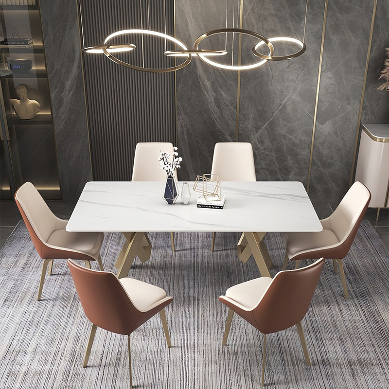 Modern Rectangular Rock Slab Dining Table Sets, 29.5"H x 55.1"L x 31.5"W