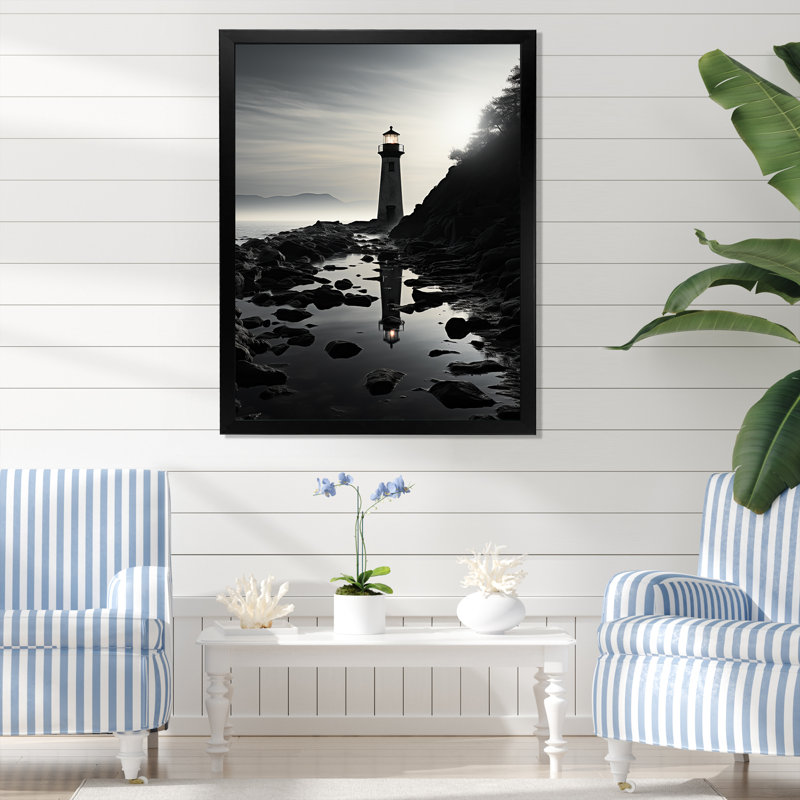 Phare, paysage d'imitation sur toile, Cadre simple noir, H 20 po x l 12 po x P 1 po