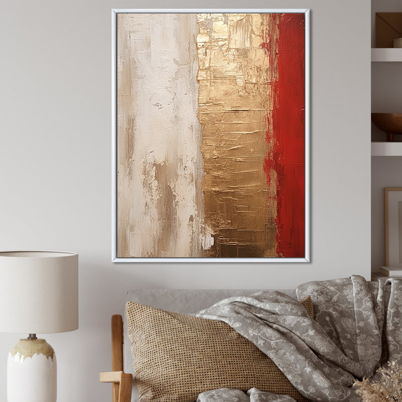 Pleine lune rédempte abstraite or et rouge I - peinture abstraite, art mural, H 44 po x l 34 po x P 1,5 po