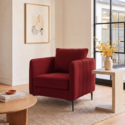 Fauteuil d'appoint Mid-Century moderne en velours, fauteuil simple rembourré avec coussin décoratif et pieds en métal, fauteuil de lecture pour salon, chambre à coucher, bureau