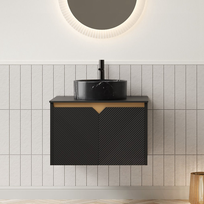 Meuble-lavabo mural avec lavabo rond et 2 portes