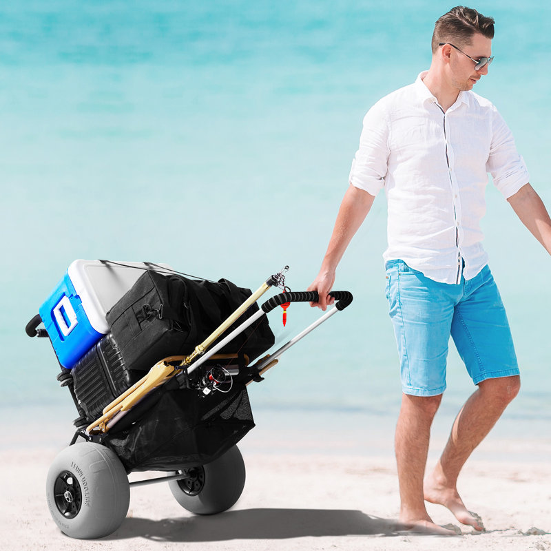 Beach Dolly with Big Wheels for Sand, 29.9" x 15.4" Cargo Deck, 12" Balloon Wheels, 165LBS Loading Capacity