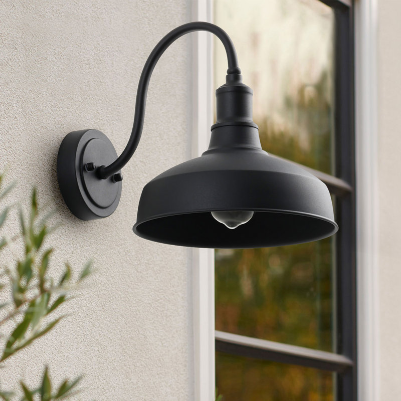 Farmhouse Outdoor Gooseneck Barn Wall Light with Dome Matte Black, 9.89" H x 10.24" W x 13.78" D