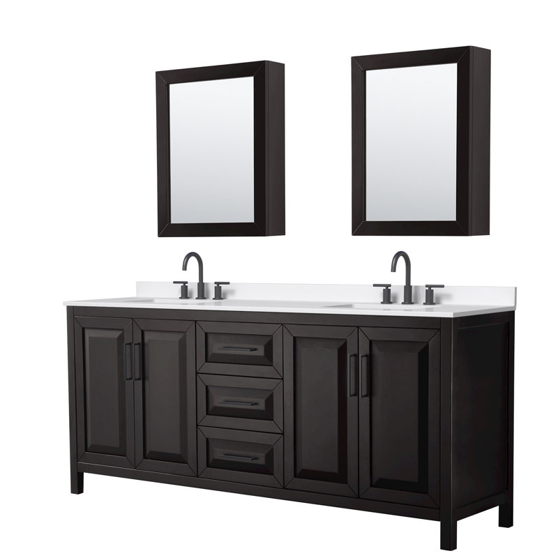 Daria 80 in. with Mirror Vanity, White Quartz, Brown, Matte Black