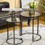 Ensemble de 2 tables basses gigognes avec base en métal, table d'appoint ronde avec plateau en verre trempé pour salon, chambre à coucher, Rod mun Ebern Designs, noir-1641312933
