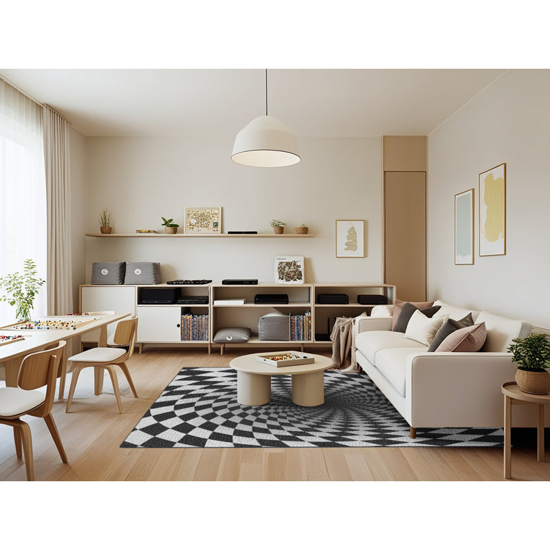Tapis noir/gris à motifs, Rectangle 7 pi x 9 pi