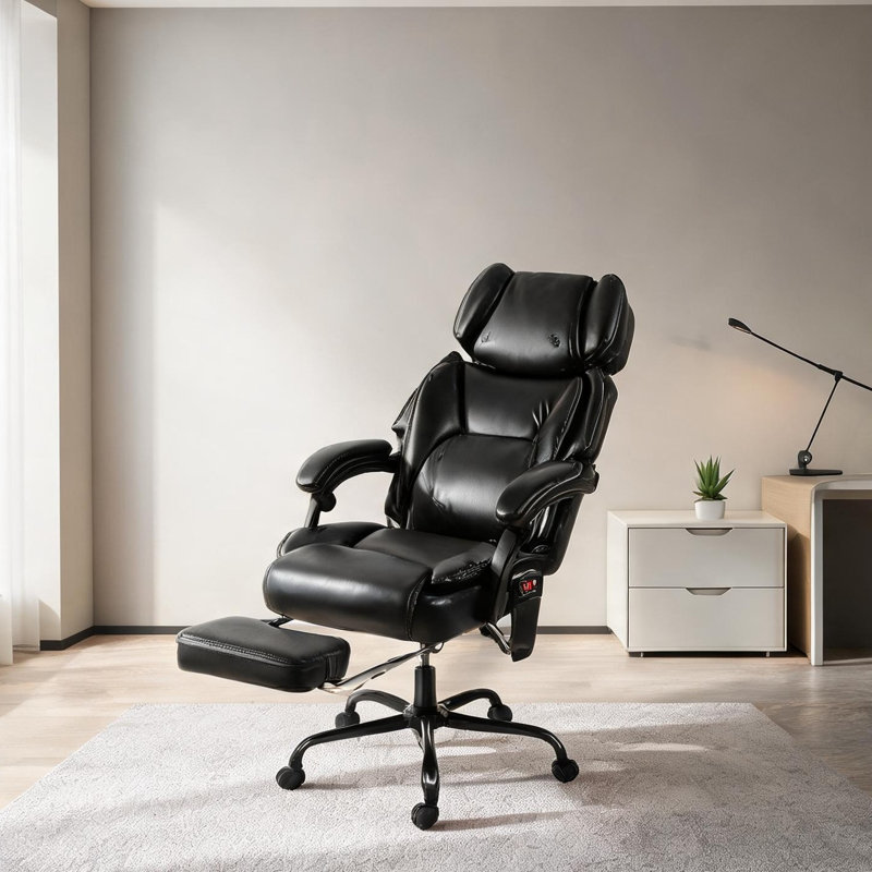 Élégant fauteuil de massage noir rembourré avec inclinaison, vibration et chaleur pour le bureau à domicile et le bureau