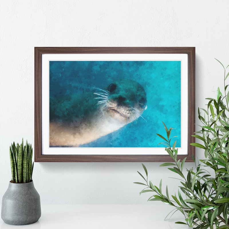 Face of a Seal - Picture Frame Painting, 48cm H x 65cm W x 2cm D, Walnut Framed