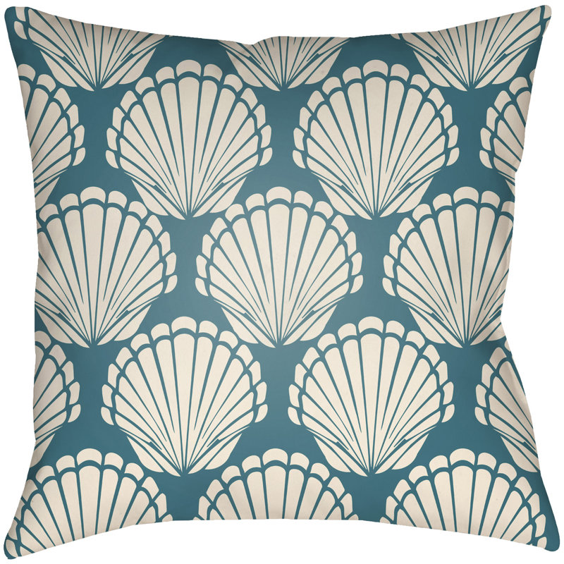 Litchfield Shell Outdoor Reversible Throw Pillow, 18" H x 18" W, Bright Orange/Ivory