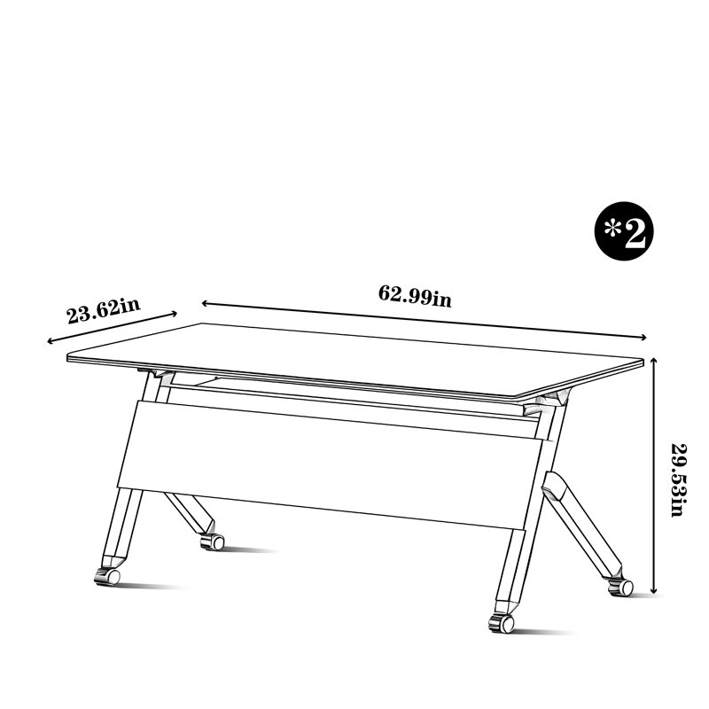 Ensemble de table de conférence et de formation mobile et pliable, H 29,53 po x L 62,99 po x l 23,62 po