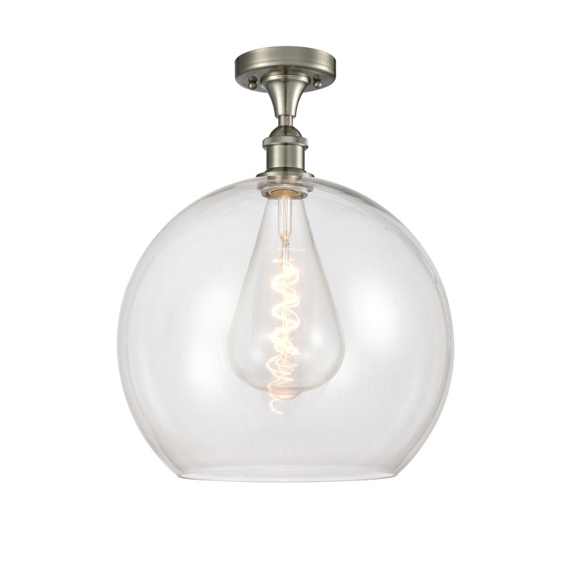 Plafonnier semi-encastré 1 lumière Cindi, Nickel satiné brossé, H 18,38 po x l 13,75 po x P 13,75 po, Transparent