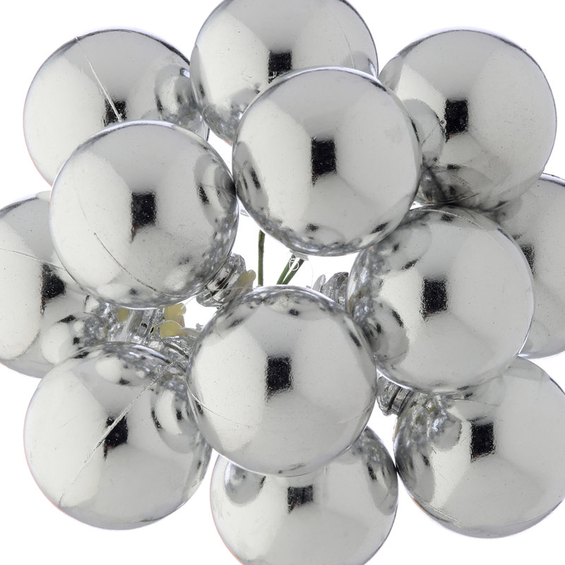 30mm Shatterproof Plastic 12 Bunch Shiney Stem Ball , Silver