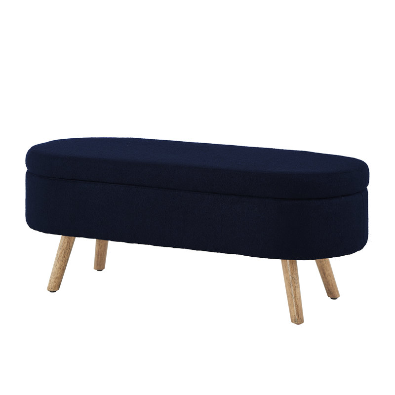 Luxury Oval Boucle Storage Ottoman Bench With Wood Legs 350Lb Weight Capacity & Safety Hinge(Only Includs Bench), Navy Blue