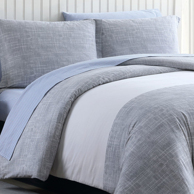 Connery Twin Gray Cotton Striped Duvet Cover Set