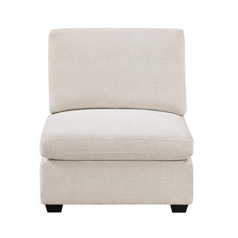Fauteuil d'appoint contemporain sans accoudoirs en chenille beige avec coussins réversibles et structure en contreplaqué