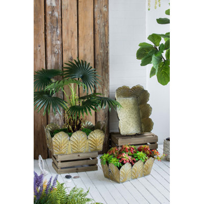 Set of 3 Metal Planter Distressed