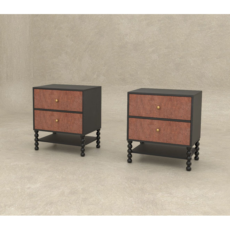 Set of 2 2-Drawer Nightstand with Open Shelf