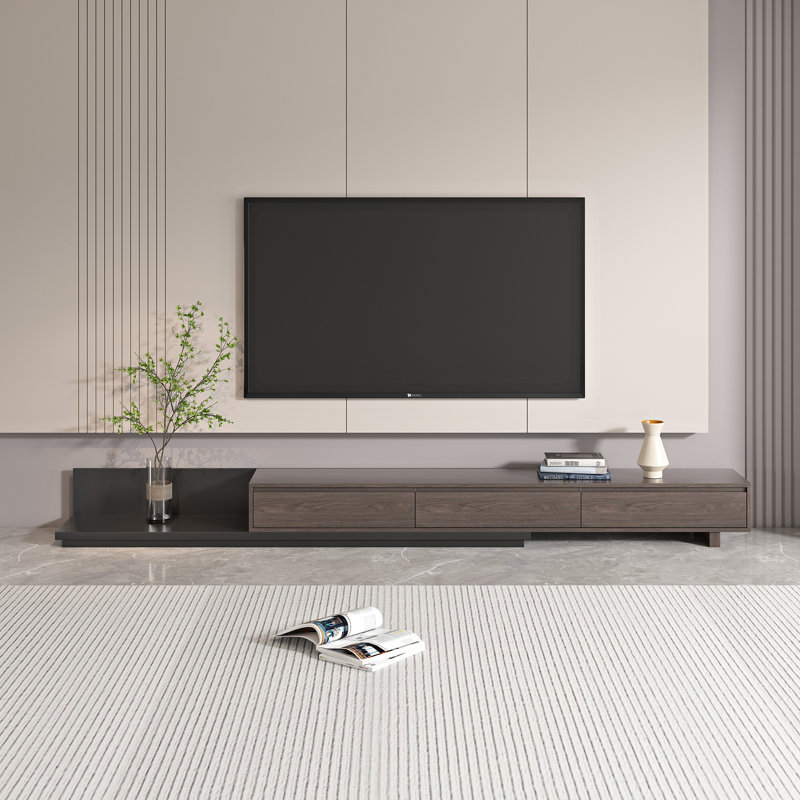 Space-Saving Extendable TV Unit with 3 Drawers | Adjustable 200-330cm | 3 Colour Options: Walnut, Grey, Dark Walnut TV Stand| for Living Room & Bedroom Modern Minimalist Style