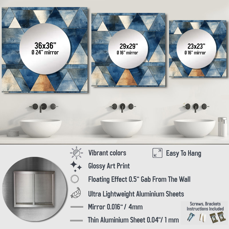 Rustic Cobalt Triangle Symphony - Décoration murale carrée moderne pour chambre à coucher, 23 po x 23 po