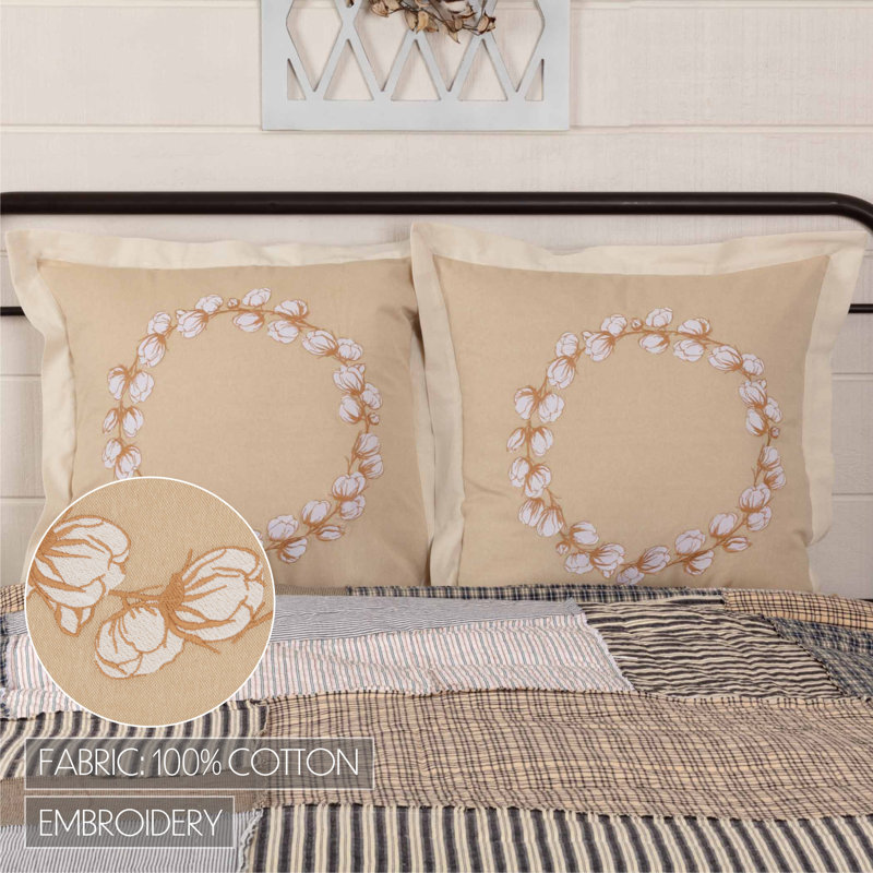 Ashmont Tan and Cream Embroidered Cotton Square Pillow