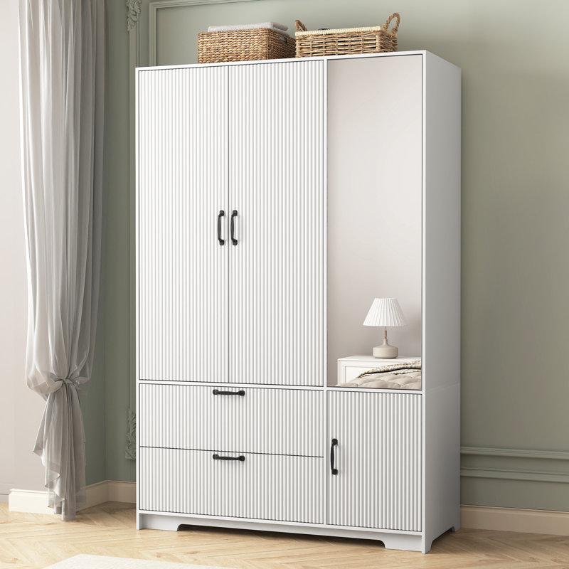 Armoire moderne à 4 portes avec miroir et détecteur de mouvement Avira, Blanc