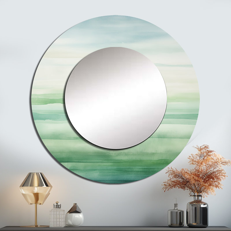 Santars minimalisme harmonique horizon III paysage - miroir mural décoratif minimaliste, grand miroir rond vert, impression d'art en métal