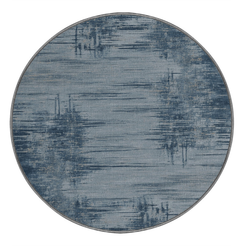 Tapis abstrait gris lavable à la machine, Rond 3 pi