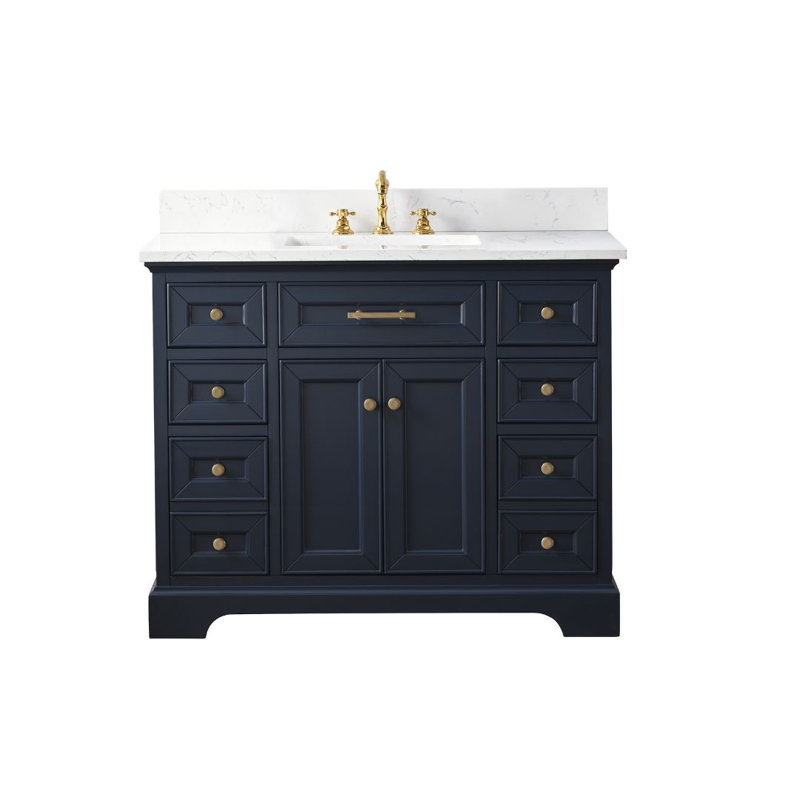 Ensemble de meuble-lavabo simple 42 po Currahee, Bleu indigo / or brossé