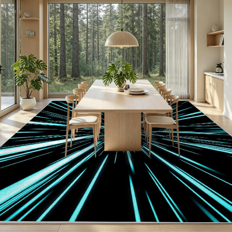 Tapis noir à volants profonds noir, Rectangle 79" x 118"