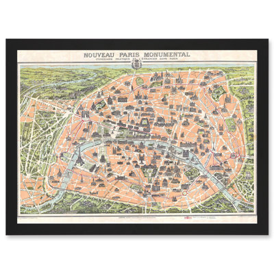 Antique Garnier Paris Tourist City Map Plan - Single Picture Frame Print